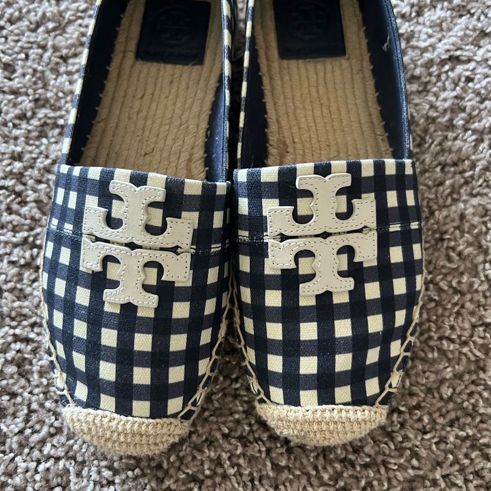 Tory Burch Black and Cream Checkered Espadrilles